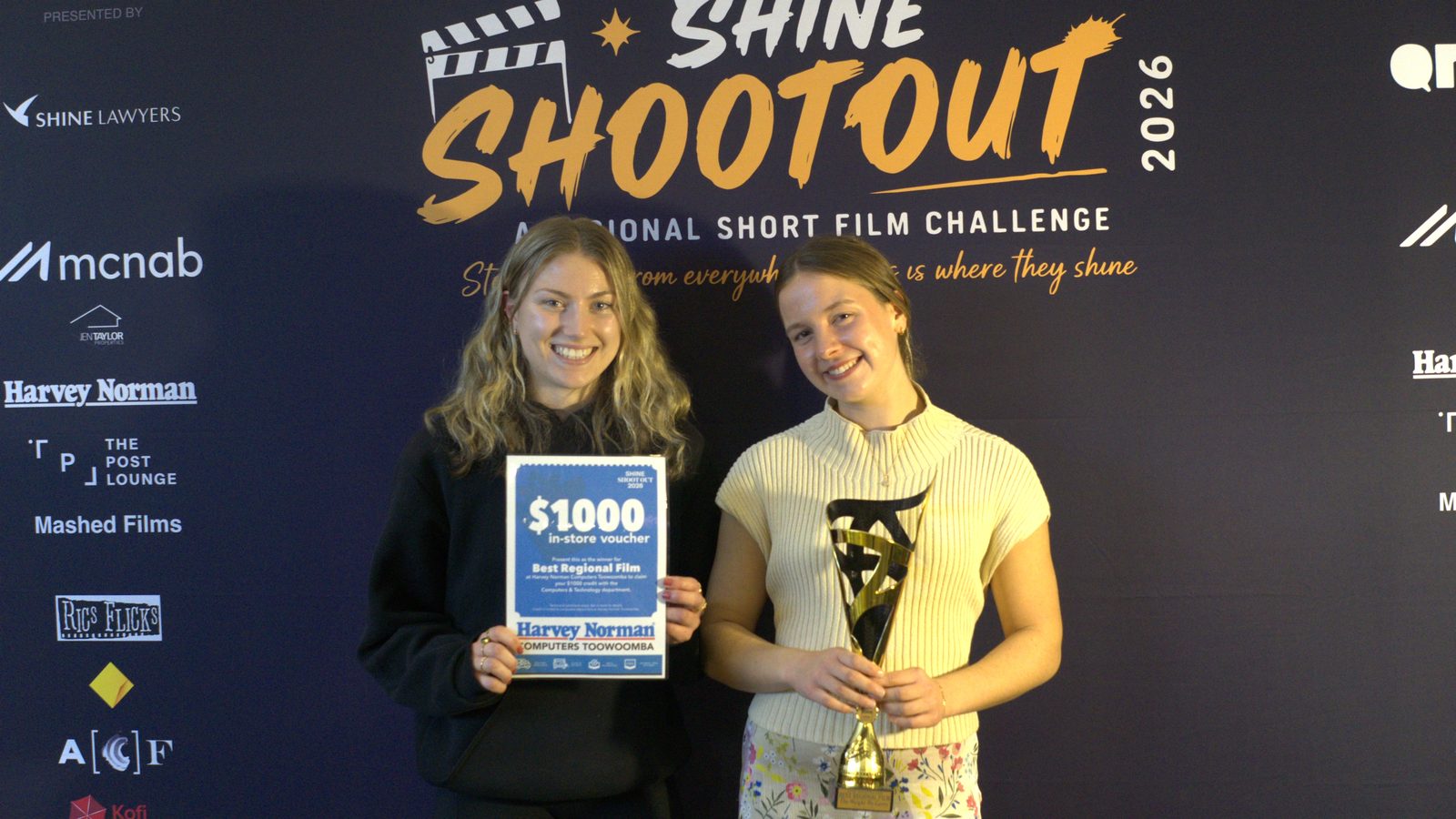Best Regional Film winners with trophy and Harvey Norman voucher